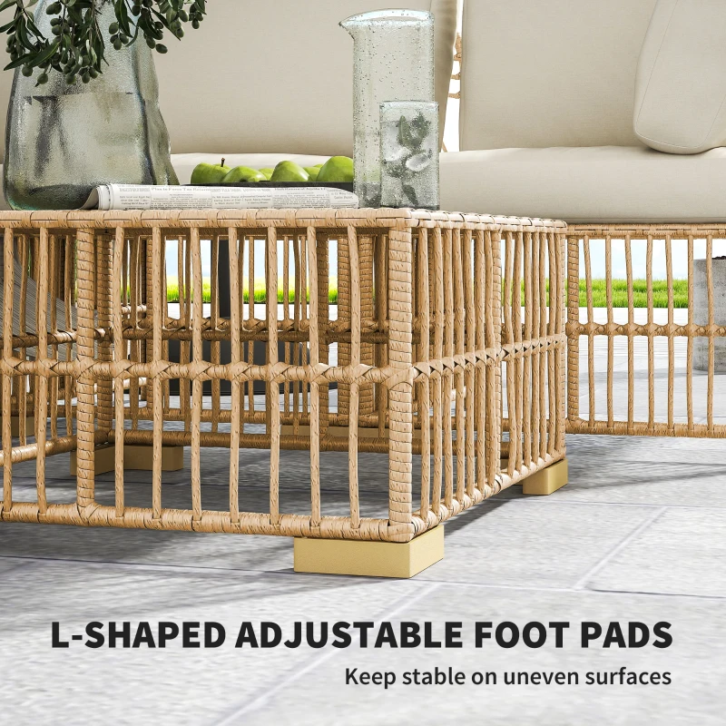 Outsunny 5-teiliges Gartenmöbelset, 2 Eckstühle, 2 Mittelstühle, Fußhocker, Sitzkissen, Rückenkissen, Hellbraun+Cremeweiß