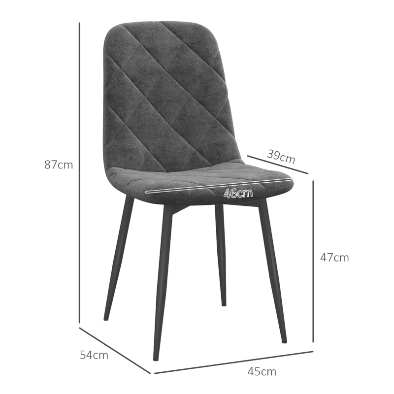HOMCOM Eetkamerstoelen, 4-delige set Keukenstoelen met rugleuning, Fluwelen uitstraling, Gevoerde stoelen met metalen poten, voor Eettafel, Grijs(m-3)