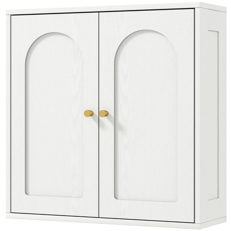 HOMCOM Mueble de Baño Colgar con Estantes 2 Puertas con Diseño de Arco Tiradores Dorados 60x20x60 cm Blanco