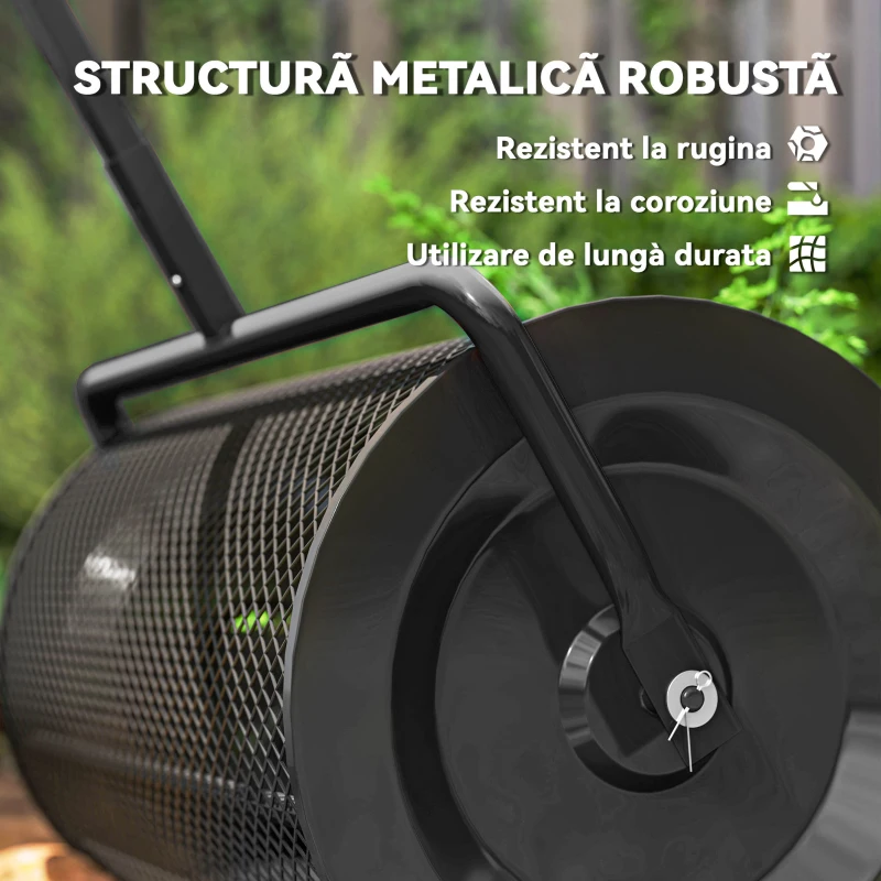 Outsunny Răspânditor Compost de 75L cu Mâner Reglabil în Formă de T din Metal Negru