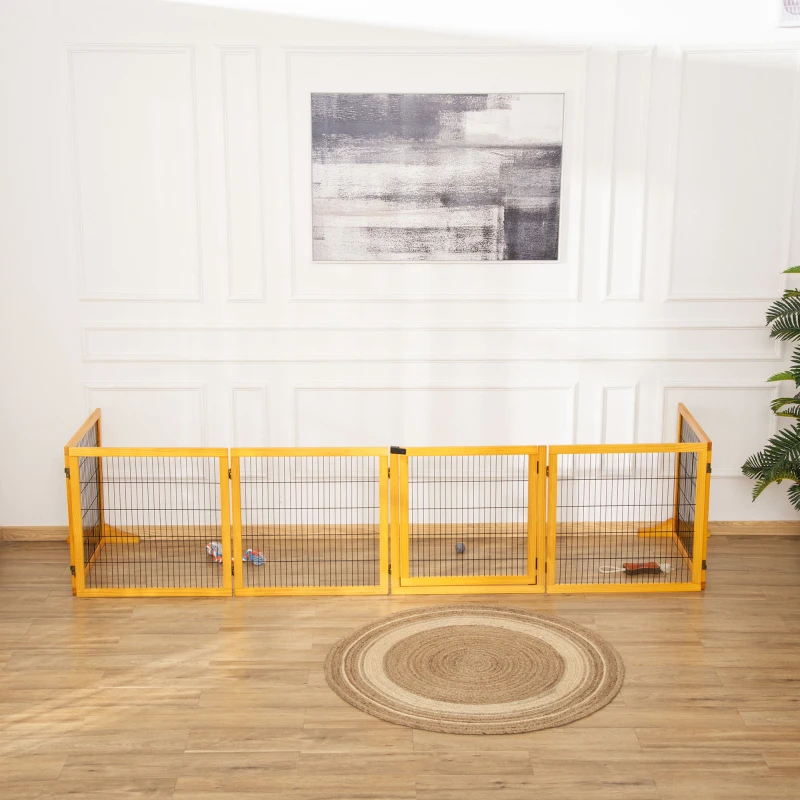 PawHut Hondenhek, Opvouwbaar, 432 x 36 x 70 cm, Dennenhout, Geel(m-13)