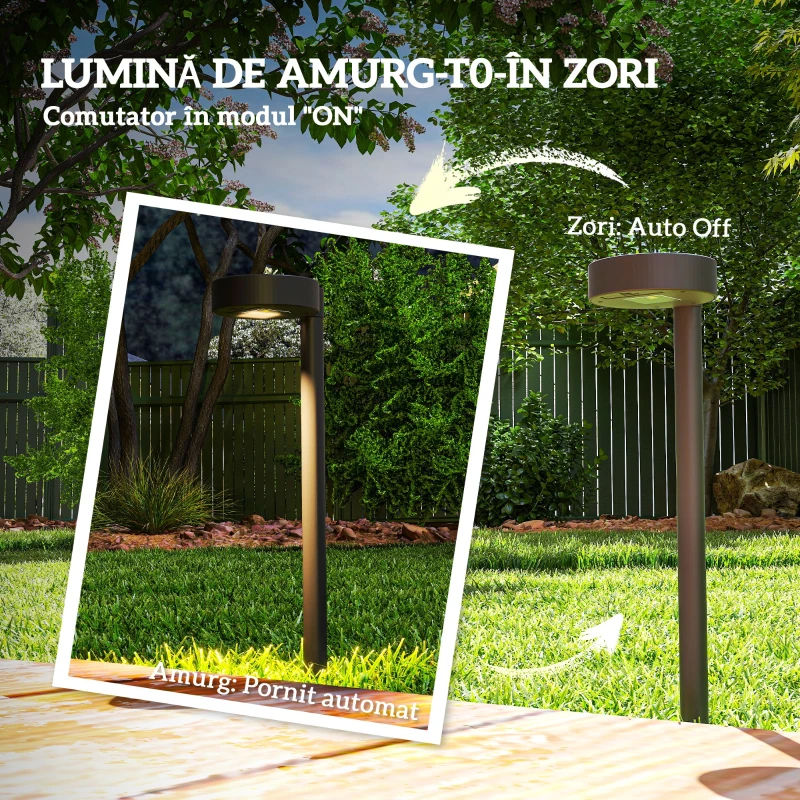 Outsunny Set 8 Lampi Solare Exterior – LED Negru, Energie Eco
