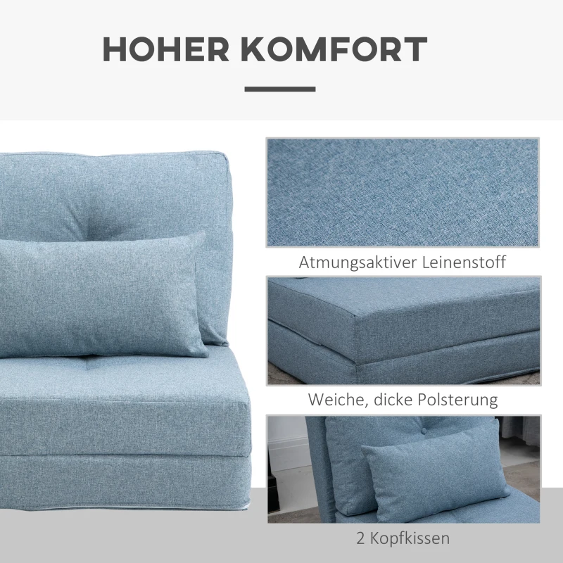HOMCOM Bodensessel Klappmatratze Schlafmatte, 2-in-1-Design, abnehmbares Kissen, 60 x 80 x 56 cm, Himmelblau