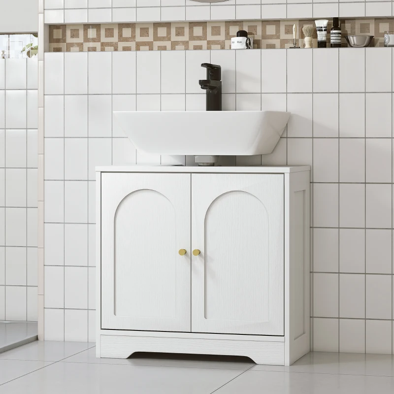 HOMCOM Meuble sous lavabo salle de bain avec placard à portes et étagère réglable, pour bassin avec ou sans pédestal, blanc