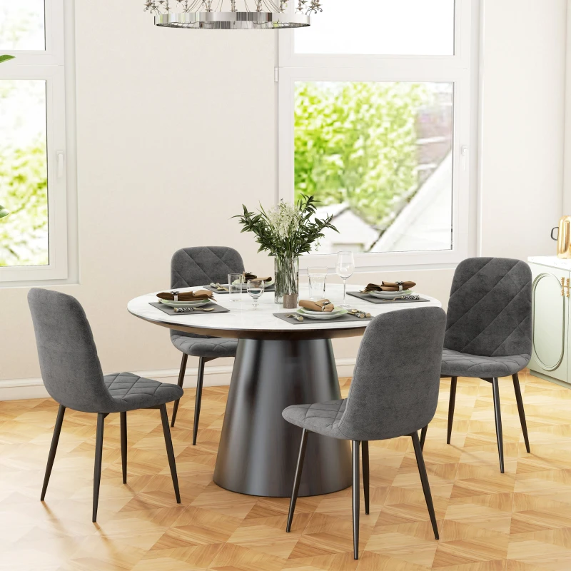 HOMCOM Eetkamerstoelen, 4-delige set Keukenstoelen met rugleuning, Fluwelen uitstraling, Gevoerde stoelen met metalen poten, voor Eettafel, Grijs(m-2)