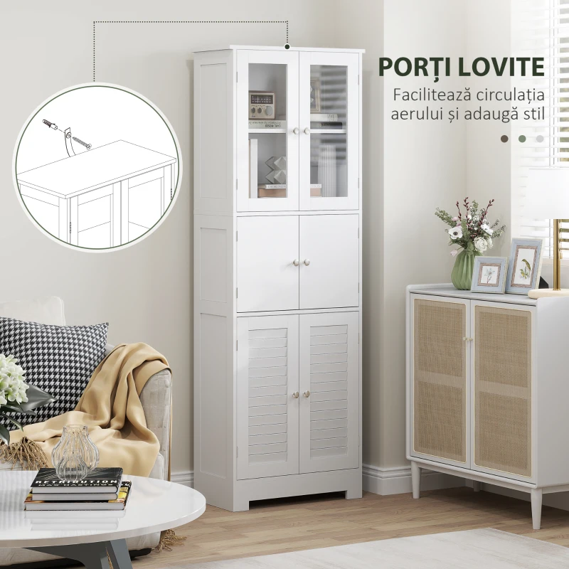 HOMCOM Dulap pentru Baie cu 3 Uși Duble din Lemn 60x30x170.5 cm, Alb