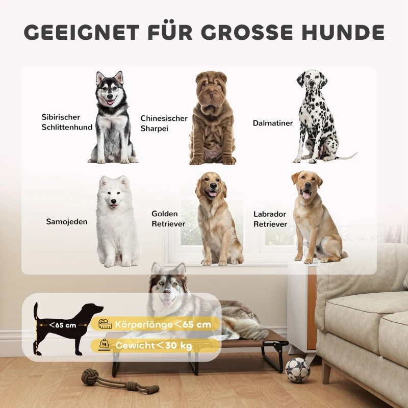 PawHut Tragbares erhöhtes Hundebett, erhöhtes Haustierbett mit atmungsaktivem Netz, für große Hunde, Kaffee(m-8)