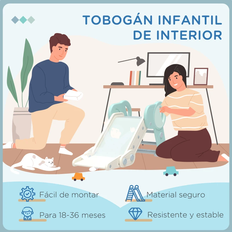 AIYAPLAY Tobogán para Niños Plegable Tobogán Infantil para Niños de 18-36 Meses con 3 Peldaños Antideslizantes 120x53x53cm Verde