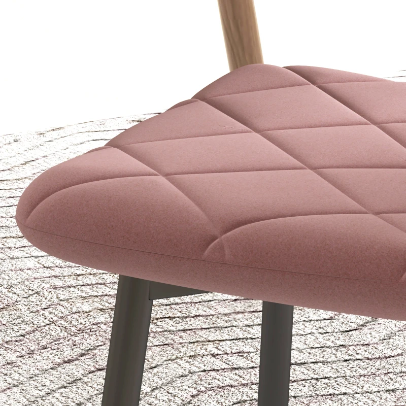 HOMCOM Esszimmerstühle 4er Set Küchenstuhl mit Rückenlehne, Samtoptik, Sessel 45 x 54 x 87 cm Rosa(m-9)