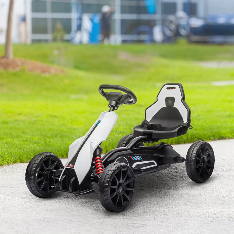 HOMCOM Go-Kart voor Kinderen, Elektrische Kart, tot 5 km/u, Veiligheidsgordel, Zit met Rugleuning, Kunststof, Metaal, Wit(m-10)