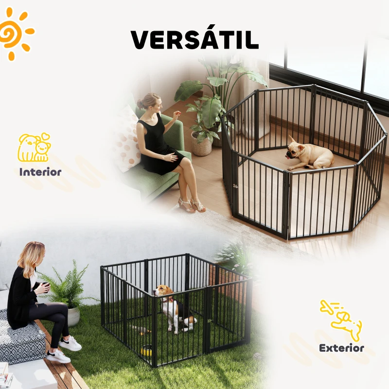 PawHut Parque para Perros de 8 Paneles 60x76 cm Corralito para Perros Pequeños y Medianos para Interior y Exterior Negro
