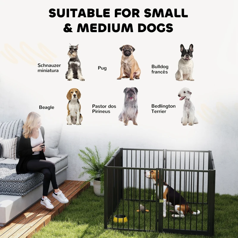 PawHut Parque para Cães com 8 Painéis 60x76 cm Parque para Cães Pequenos e Médios de Aço para Interior e Exterior Preto