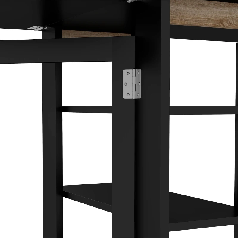 HOMCOM Mesa de Cozinha com Laterais Dobráveis Mesa de Refeição com 2 Rodas e Prateleiras Estilo Moderno 120x60x75 cm Preto