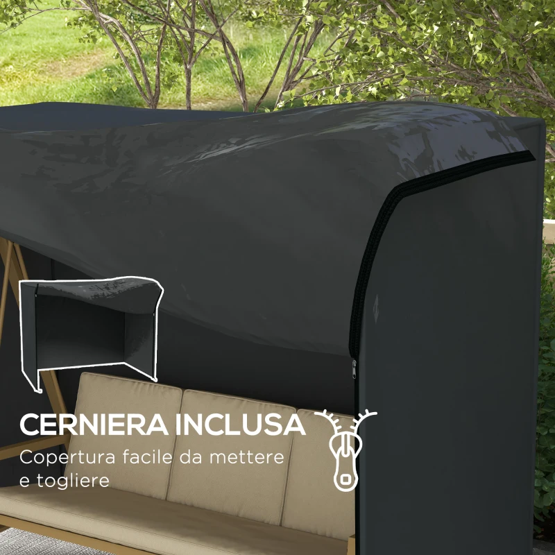 Outsunny Copertura per Dondolo da Giardino 3 Posti Impermeabile e Anti UV, 220x125x172 cm, Nero