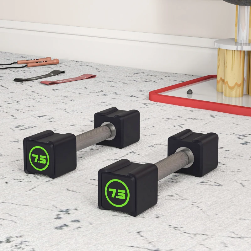 SPORTNOW Kurzhantel-Set, 2x7,5 kg, viereckig, geruchsfrei, rutschfest, Kunststoffmantel, schwarz