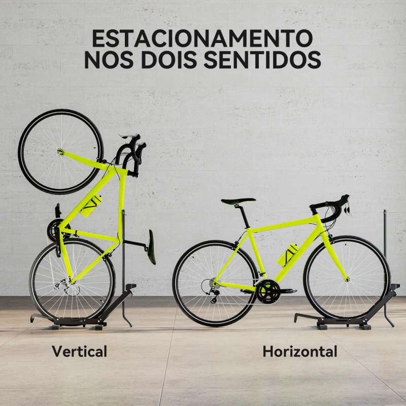 SPORTNOW Suporte de Chão para Bicicletas Vertical e Horizontal com Altura Ajustável para Rodas de 20"-29" e 700c 75x41x71-81 cm Preto