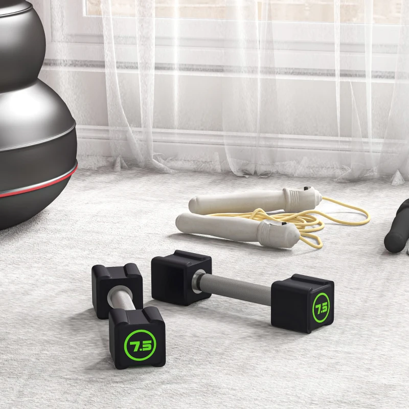 SPORTNOW Kurzhantel-Set, 2x7,5 kg, viereckig, geruchsfrei, rutschfest, Kunststoffmantel, schwarz