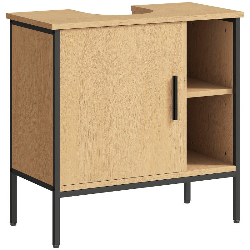 HOMCOM Móvel para Lavatório Pousar Móvel de Casa de Banho com Porta e Prateleira Ajustável para Lavatório com Pedestal 60x30x59,5 cm Madeira e Preto