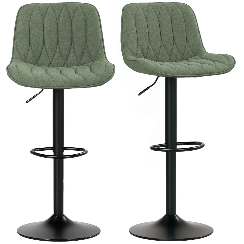HOMCOM Breakfast Bar Stools Set of 2 Linen upholstery 60-80cm Adjustable Height - Green