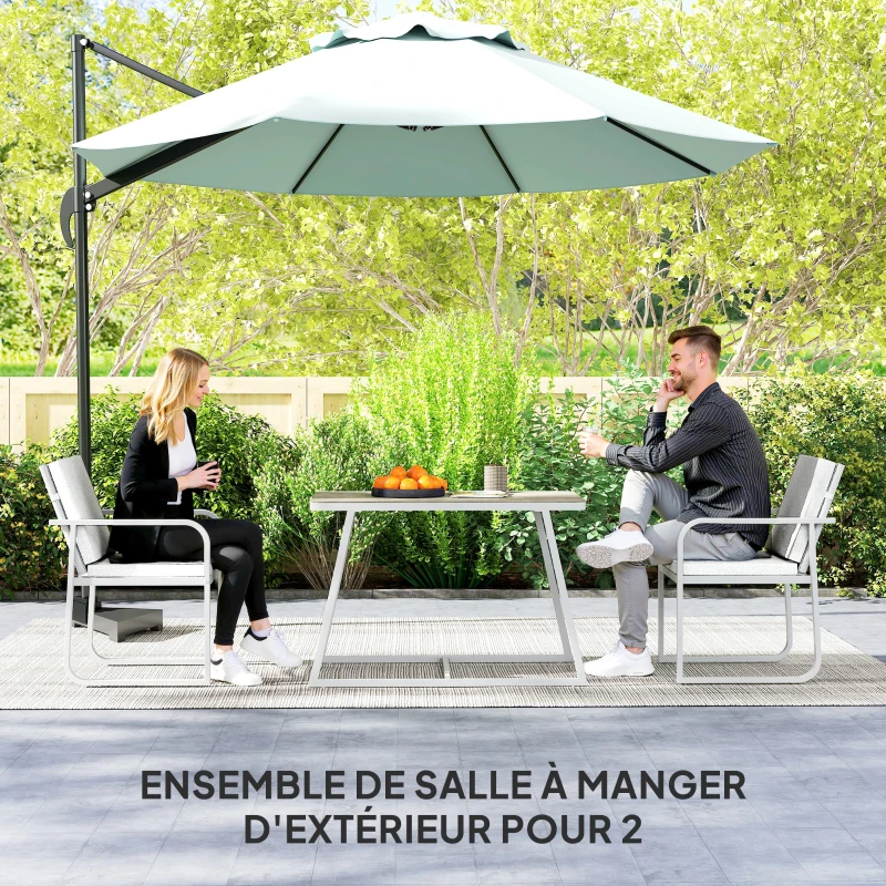 Outsunny Salon de jardin extérieur 2 personnes, table de jardin extérieure avec 2 chaises, 4 coussins cadre en acier gris
