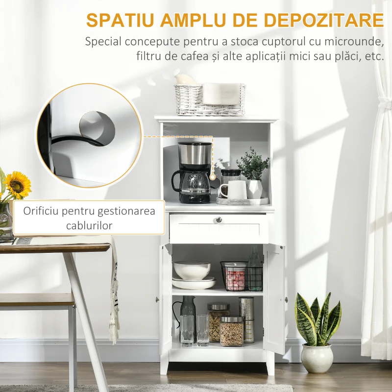 HOMCOM Dulap Bucătărie pentru Cuptor cu Microunde cu Sertar și Dulap 2 Uși Alb