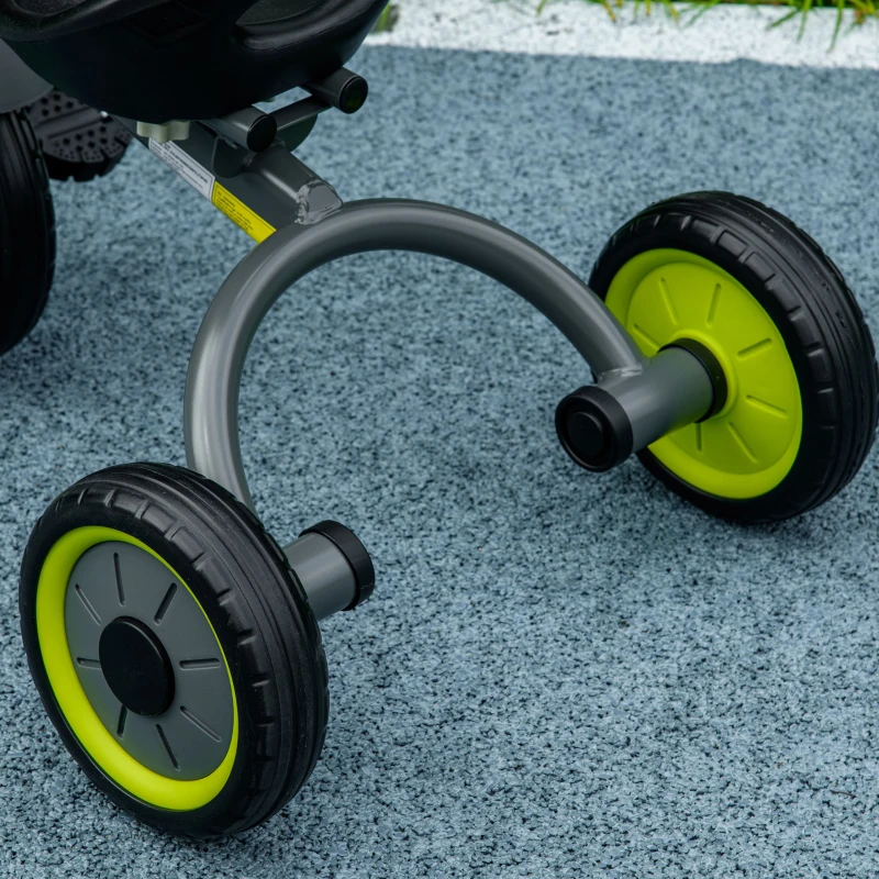 AIYAPLAY Triciclo para Crianças de 2 a 5 anos com Assento Ajustável Cesta Buzina e Pedais e 3 Rodas 70,5x53x58 cm Cinza e Verde
