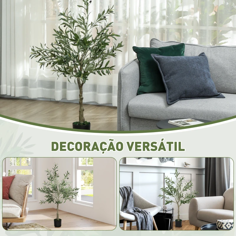 HOMCOM Oliveira Artificial Planta Artificial Decorativa de Interior com 20 Azeitonas Decoração  Ø15x120 cm Verde