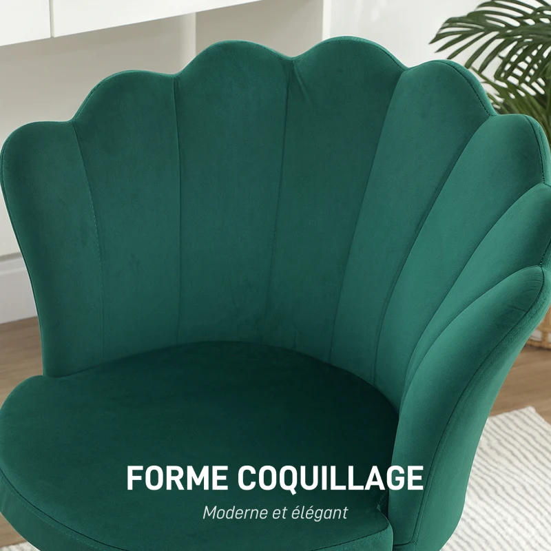 HOMCOM Fauteuil coquillage chaise coiffeuse fauteuil en velours fauteuil de salon avec pieds en métal doré vert