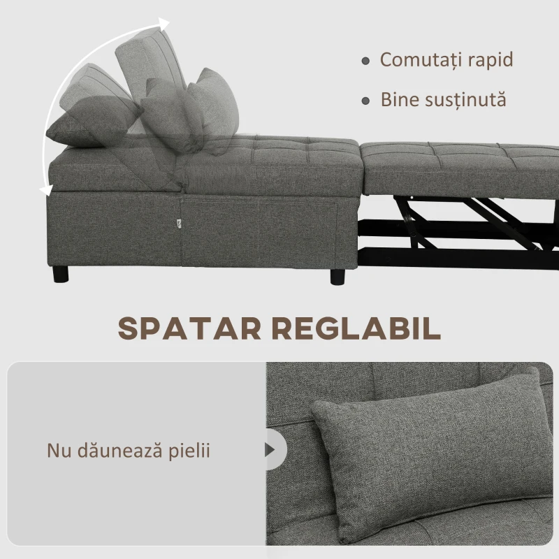 HOMCOM Fotoliu-Pat Individual 4 în 1 Convertibil în Șezlong și Taburet, 72x104x81 cm, Gri Închis(m-6)