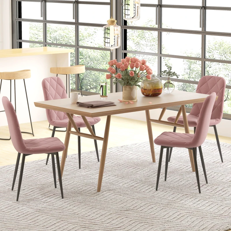 HOMCOM Esszimmerstühle 4er Set Küchenstuhl mit Rückenlehne, Samtoptik, Sessel 45 x 54 x 87 cm Rosa(m-7)