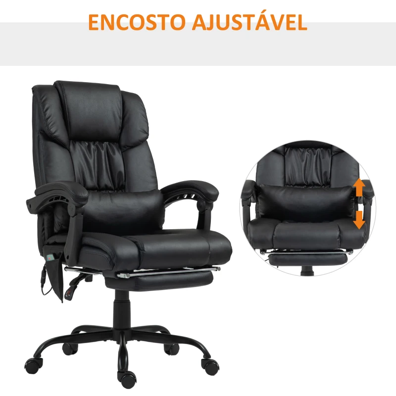 Vinsetto Cadeira de Escritório com Massagem de 6 Pontos Encosto Alto Reclinável Apoio para Pés e Controlo Remoto 66x75x112-122 cm Preto