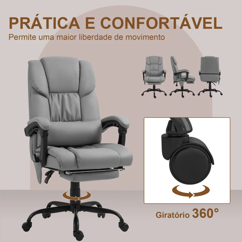 Vinsetto Cadeira de Escritório com Massagem de 6 Pontos Encosto Alto Reclinável Apoio para Pés e Controlo Remoto 66x75x112-122 cm Cinza