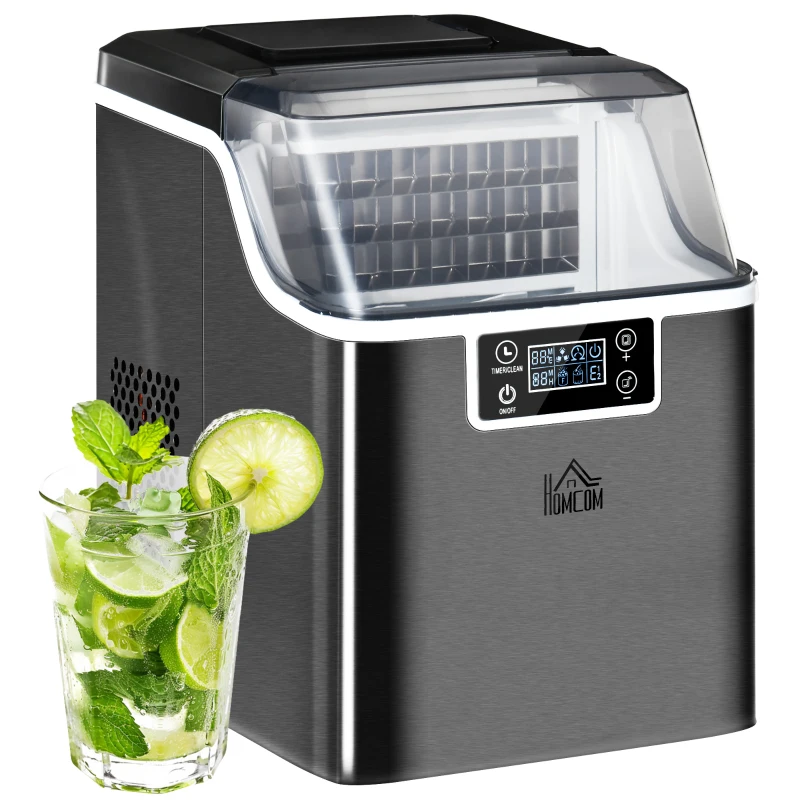 HOMCOM 3.2L Compact Ice Machine, with LCD Screen and Accessories - Black