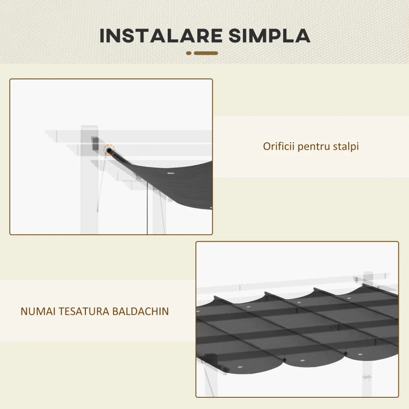 Outsunny Copertina retractabila pentru pergola, Copertina de rezerva din material textil pentru pergola de 3 x 3 (m), gri inchis