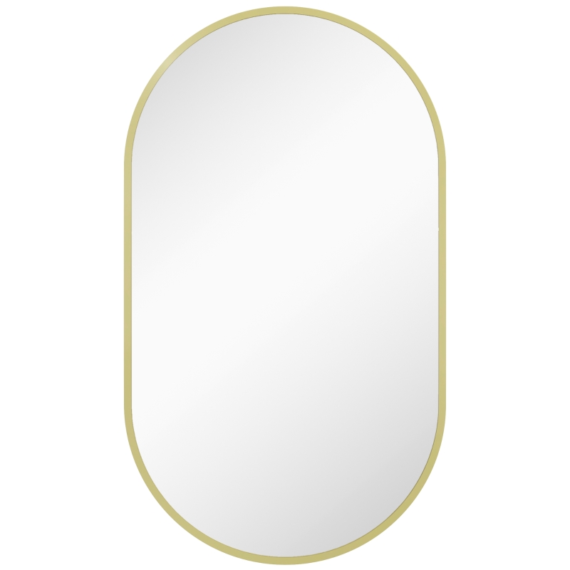 HOMCOM Espelho Casa de Banho Oval 40x3x70 cm Espelho Decorativo de Parede com Estrutura de Liga de Alumínio Horizontal ou Vertical Dourado
