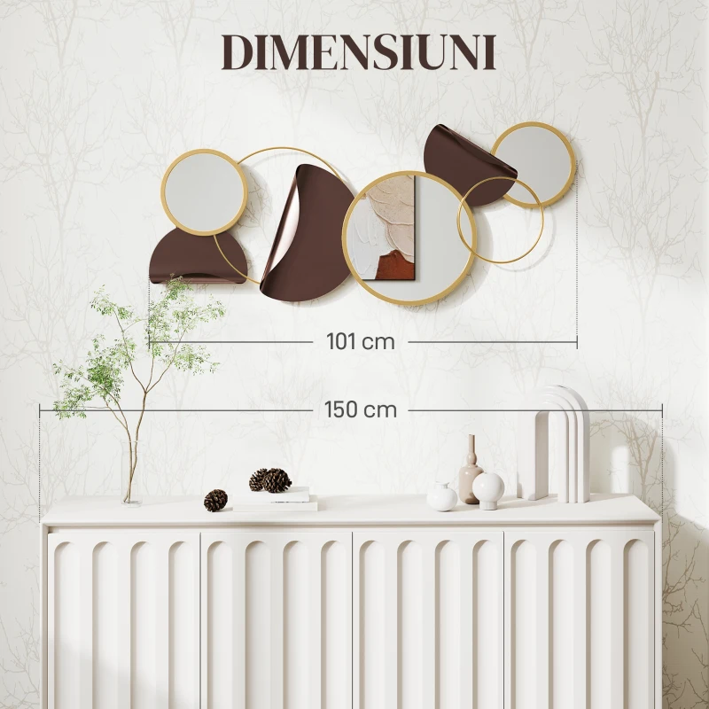 HOMCOM Oglindă Modernă Rotundă de Perete cu Decorațiune 101x41.5 cm, Auriu