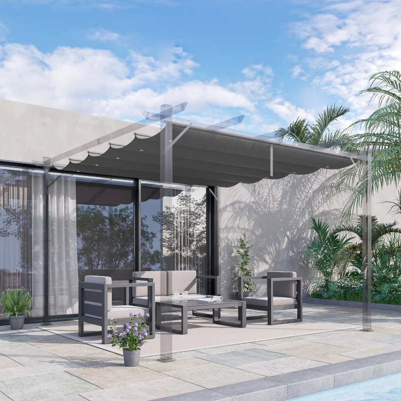 Outsunny Copertina retractabila pentru pergola, Copertina de rezerva din material textil pentru pergola de 3 x 3 (m), gri inchis