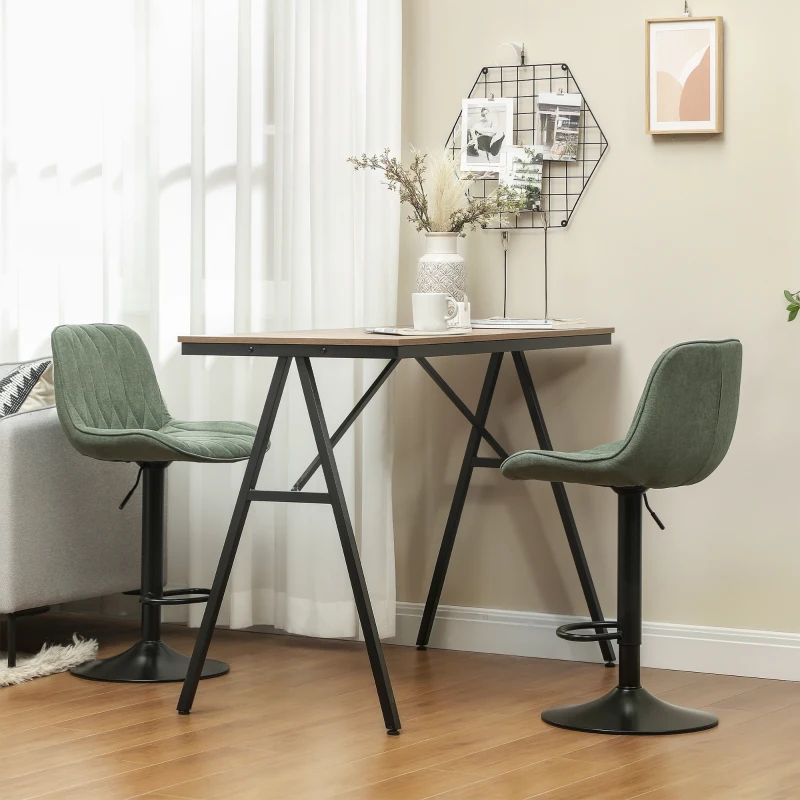 HOMCOM Breakfast Bar Stools Set of 2 Linen upholstery 60-80cm Adjustable Height - Green