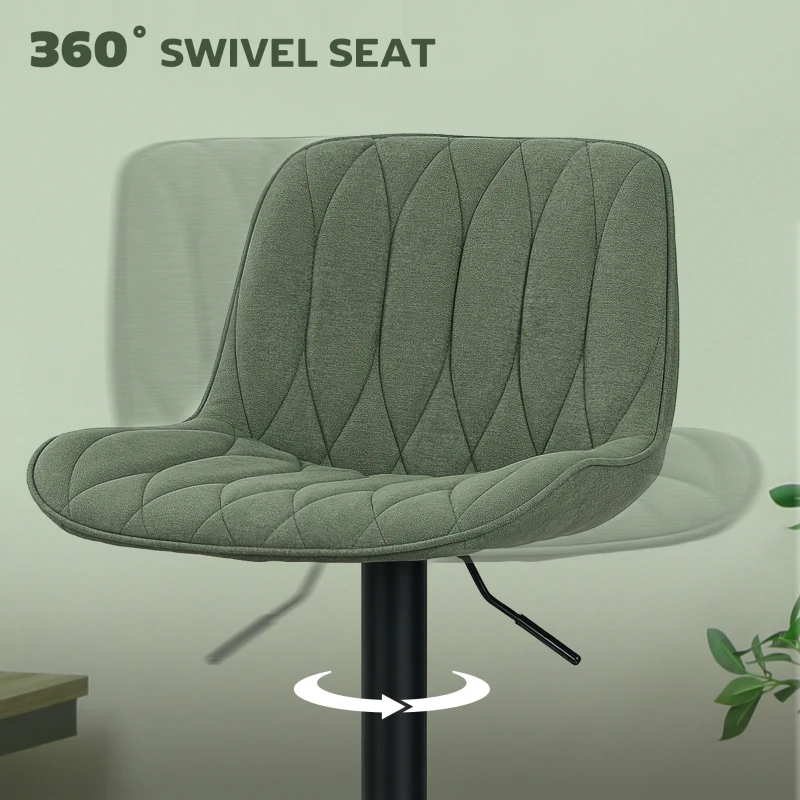 HOMCOM Breakfast Bar Stools Set of 2 Linen upholstery 60-80cm Adjustable Height - Green