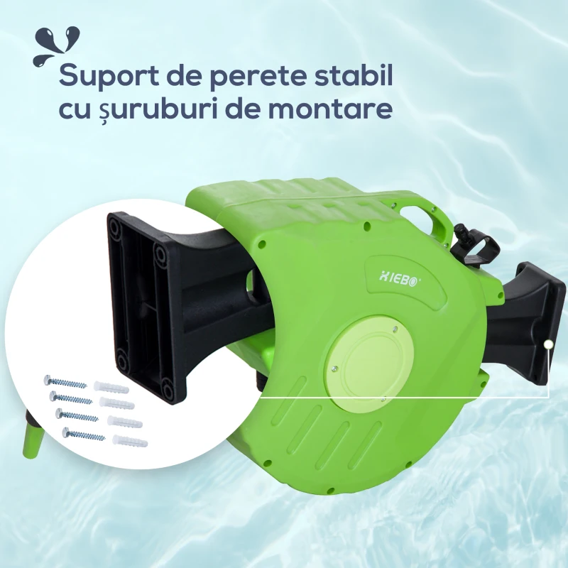 DURHAND Tambur Portabil pentru Furtun Montat pe Perete cu Derulare Automata, 47,5x15,5x35,5 cm, Verde(m-6)