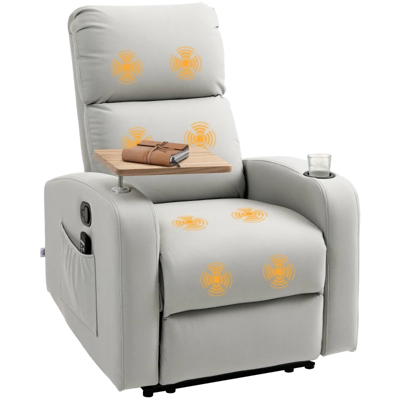 HOMCOM Sillón de Masaje con 4 Modos Vibración Reclinación 145° Mando a Distancia 77x93x105 cm Gris Claro