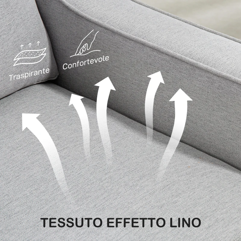 HOMCOM Divano 2 Posti Moderno e Salvaspazio in Tessuto Effetto Lino, 136x77x86 cm;, Grigio Chiaro