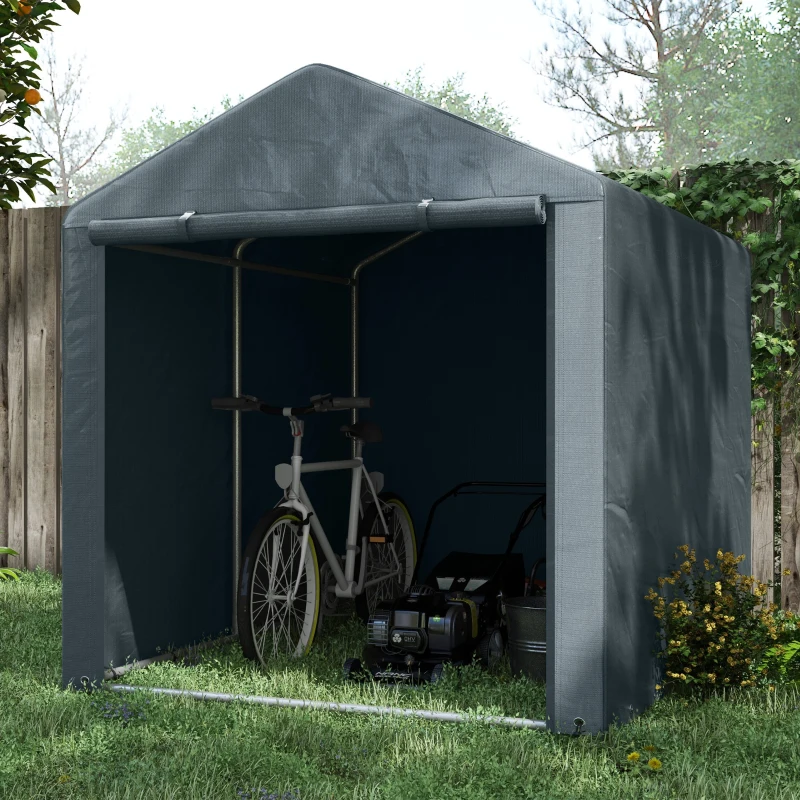 Outsunny Tuinschuur, Tentgarage, Grote Deur, Roestvrij Metalen Frame, 160x218x172 cm, Donkergrijs(m-10)