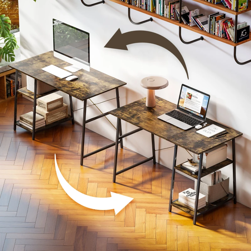 HOMCOM Industrial-Style Work Desk, with Shelves - Brown/Black