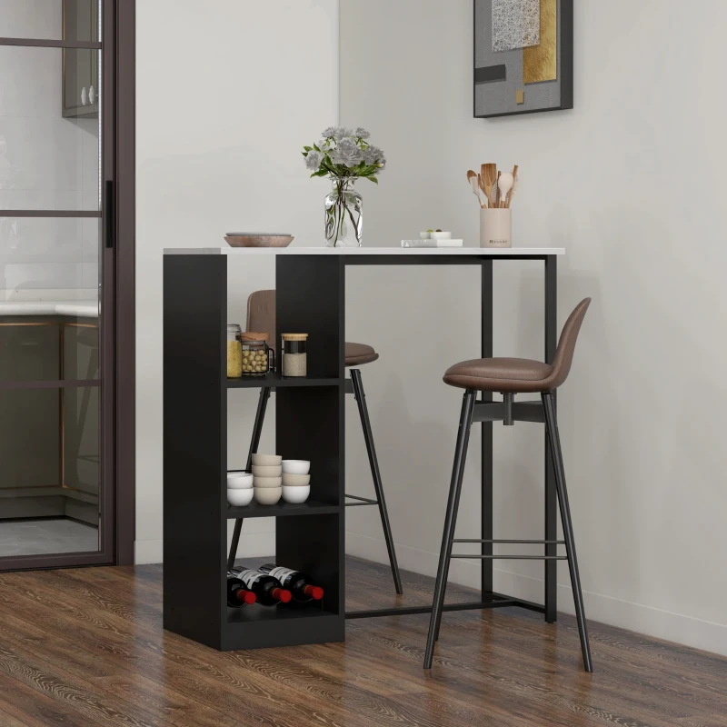 HOMCOM Table de bar table haute de cuisine mange-debout châssis piètement acier plateau aspect marbre 105 x 40 x 105 cm blanc