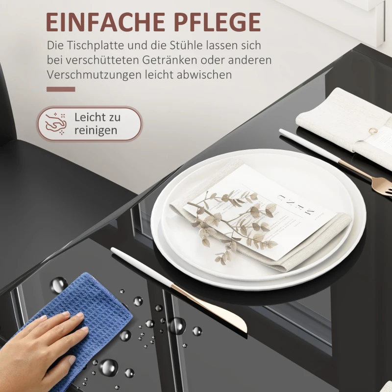 HOMCOM Essgruppe Esstisch mit 2 Stühlen Platzsparend Esszimmergruppe Sitzgruppe Schwarz