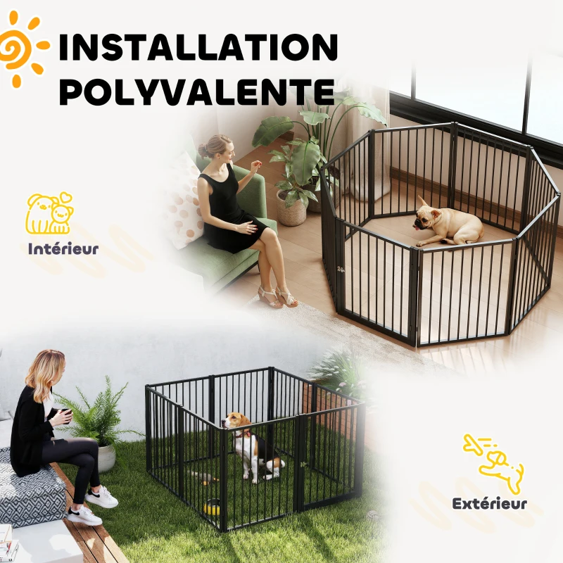 PawHut Parc pour chien, parc pour animaux, 8 panneaux, clôture portable pliable, sécurisé, noir