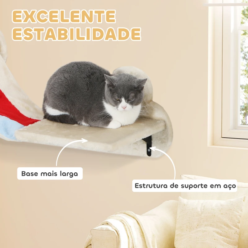 PawHut Conjunto de Prateleiras de Escalada para Gatos de 6 Peças com Rede Plataformas Escadas Tábua de Arranhar e Poste de Sisal Bege