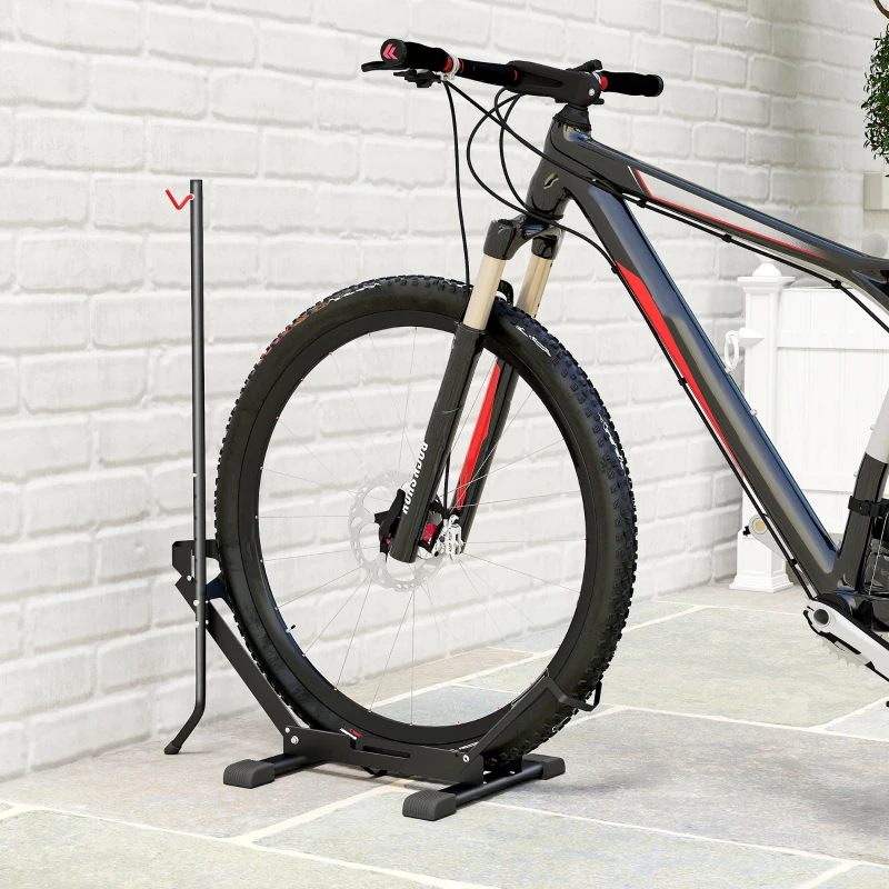 SPORTNOW Suporte de Chão para Bicicletas Vertical e Horizontal com Altura Ajustável para Rodas de 20"-29" e 700c 75x41x71-81 cm Preto