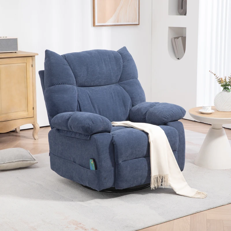 HOMCOM Massagestoel met Warmte- & Ligfunctie, Draaibaar, tot 150 kg, Metalen Frame, 98x90x98cm, Blauw(m-2)